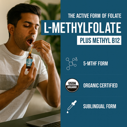 Bravine 5-MTHF Drops - Methylated Folate 15mg + B12 for Brain Fog & Mental Clarity